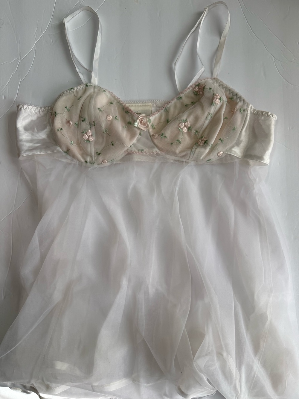 Vintage Intimo Amore Sheer Embroidered Babydoll Mesh Cami - Size L